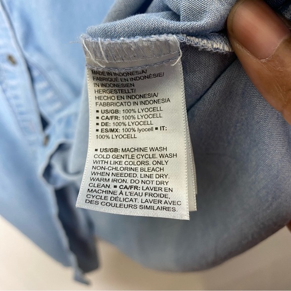 Anthropologie Daily Ritual Utility Dress 8 Medium Blouson Lyocell Blue Chambray - Picture 8 of 11